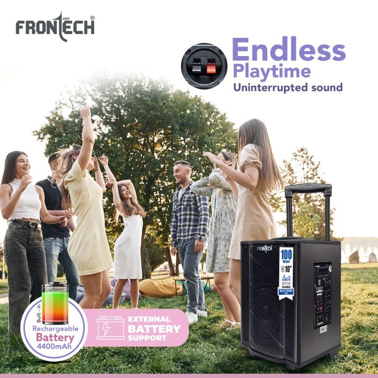 Frontech Nocturn Neo Trolley Speaker | 100W Sound | Wireless Mics | Multi-Input (SW-0225) Frontech Nocturn Neo Trolley Speaker | 100W Sound | Wireless Mics | Multi-Input (SW-0225)